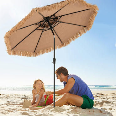 Thatched Tiki Parasol, Tilt Adjustment Hawaiian Patio Beach Umbrella