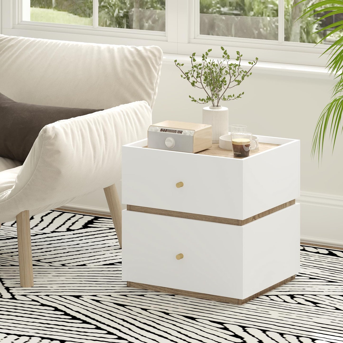 2-Drawer Modern Bedside Table with Storage Compact Floor Night Table