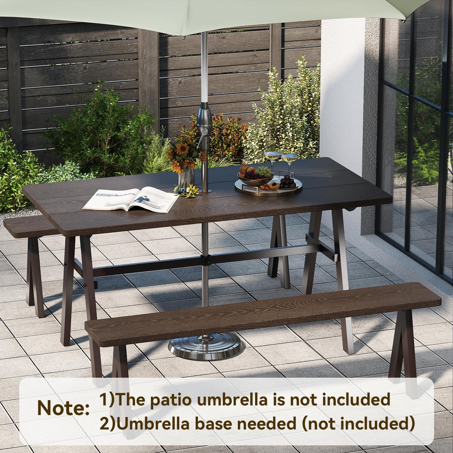 3 Pieces Outdoor Picnic Table and Benches Set for 6 People with 49MM Umbrella Hole