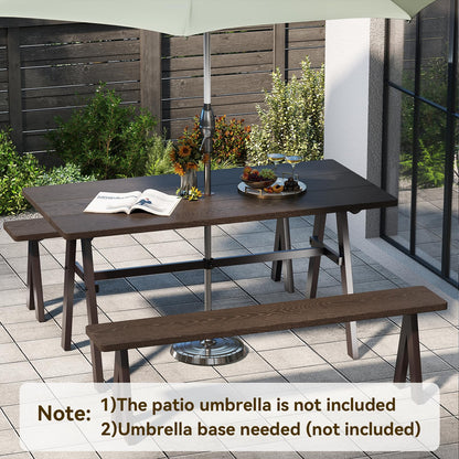 3 Pieces Outdoor Picnic Table and Benches Set for 6 People with 49MM Umbrella Hole