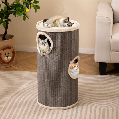 Cat House for Indoor Cats, 3/4-Story Cat Hideaway Cave Bed with Sisal Scratching Pad
