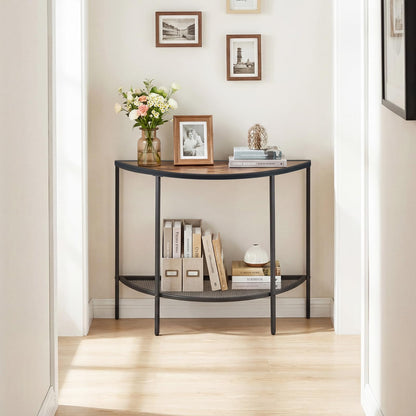 2-Tier Console Table, Half Moon Industrial Narrow Entryway Table