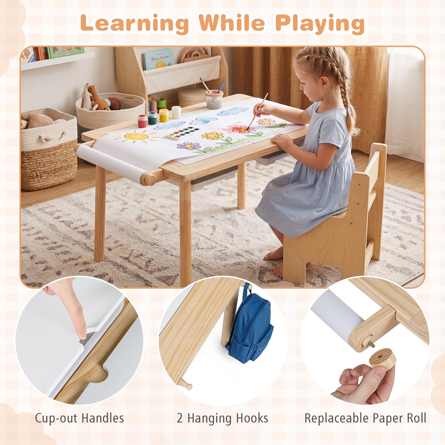 Sensory Table Set Kids Activity Table and Chair Set with Adjustable Height
