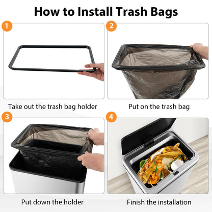 50L Stainless Steel Trash Can Automatic Motion Sensor Garbage Bin