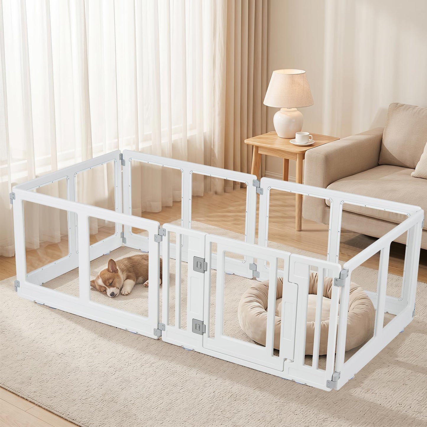 Dog Playpen, 6 Panels Plastic Pet Fence with Lockable Door