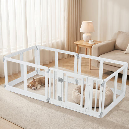 Dog Playpen, 6 Panels Plastic Pet Fence with Lockable Door