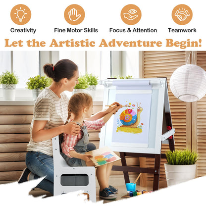 Height-adjustable Painting Easel with Chalkboard and Paper Holder