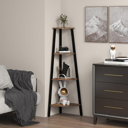 4-Tier Corner Ladder Shelf with Heavy-duty Metal Frame and Anti-toppling Device
