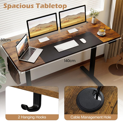 140x60 CM Electric Standing Desk with 3 Memory Heights & LED Panel for Home Office
