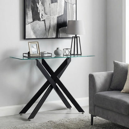 Modern Glass Console Table with Tempered Glass Top and Tubular Legs