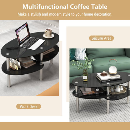 3-Tiers Tempered Glass Coffee Tables with 2 Shelves