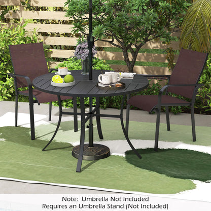 Patio Dining Table 108CM Round Metal Slat Table with Umbrella Hole
