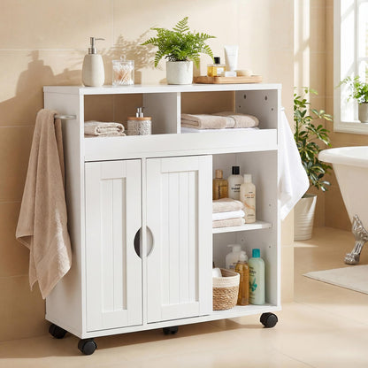 Bathroom Floor Cabinet on Wheels, Freestanding Slim Bathroom Storage Unit