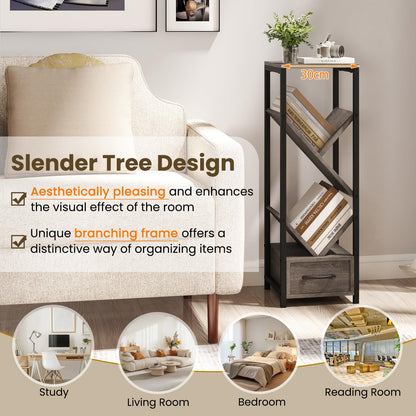 4 Tier Floor Standing Storage Organizer Tree Bookshelf with Drawer