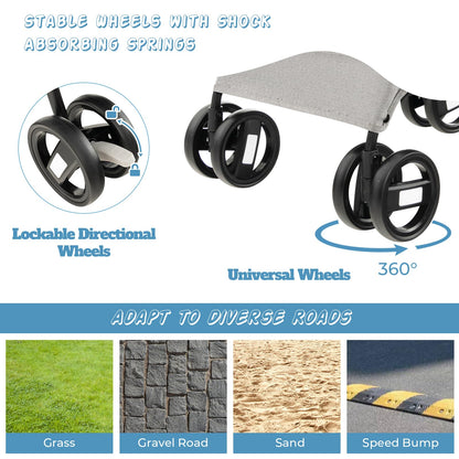 Foldable Pet Stroller with 4-Level Adjustable Canopy and Storage Basket