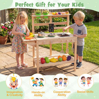 Mud Kitchen, Outdoor Kids Play Kitchen with Stoves, Sink, Rotation Knobs