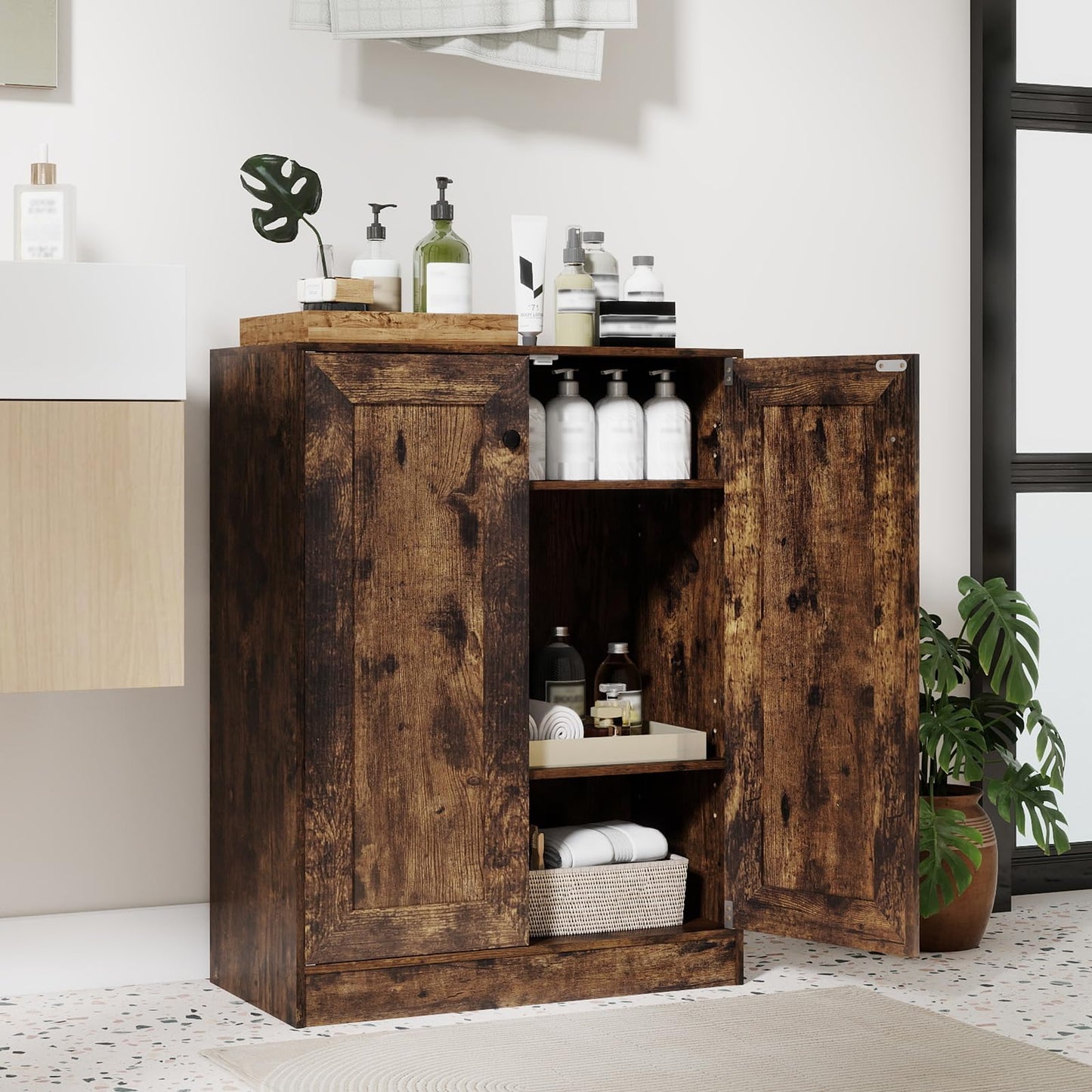 Wooden Storage Cabinet, Freestanding Buffet Sideboard with Doors & Shelves