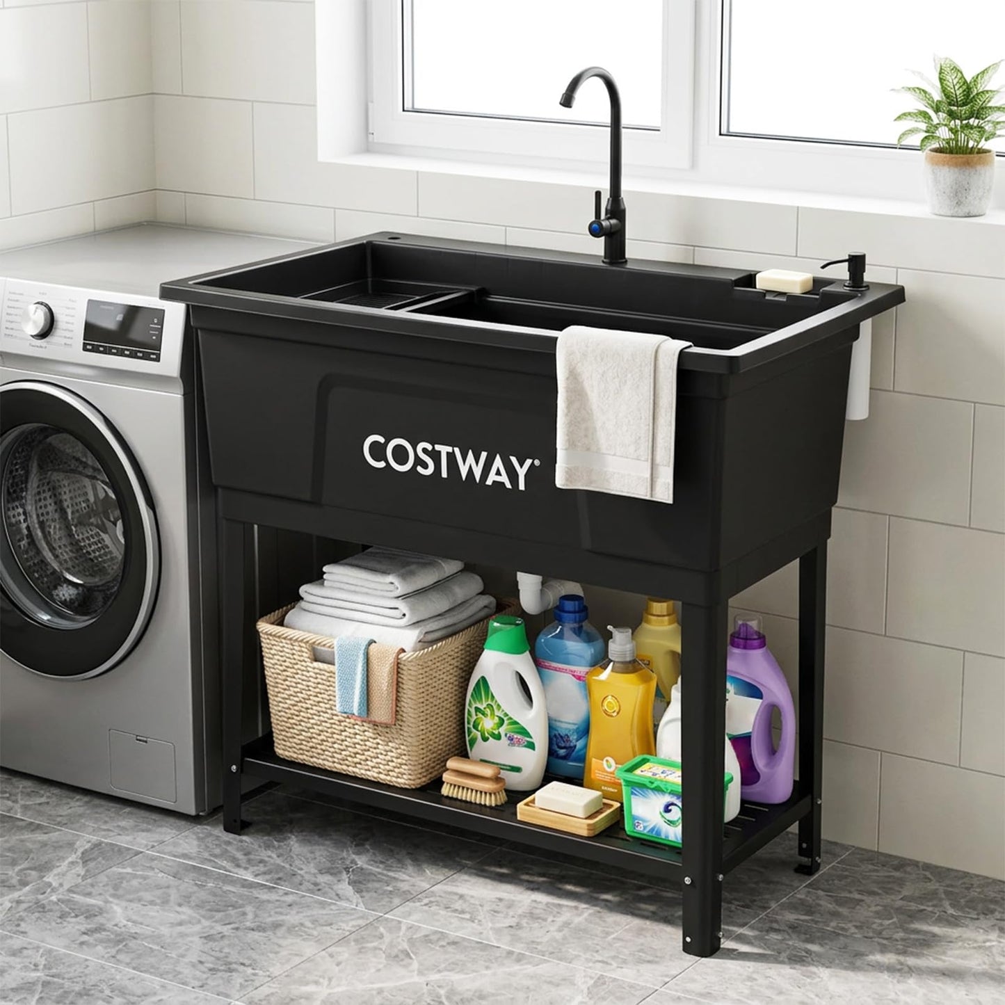 100L Kitchen Sink, Free Standing Catering Sink with Rotating Faucet