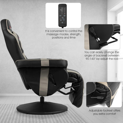 Height Adjustable Swivel Racing Video Massage Gaming Chair with Retractable Footrest