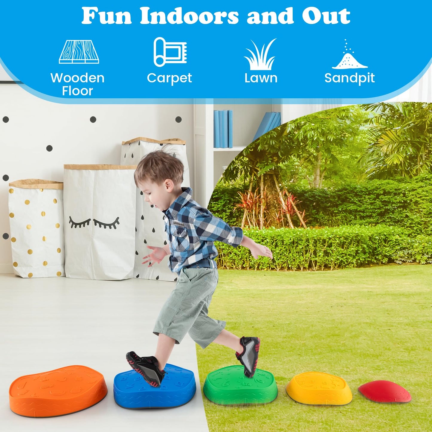5Pcs Kids Stepping Stones Stackable Toddler River Stone Set