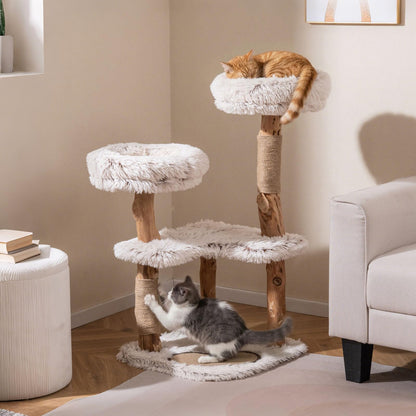 Wooden Cat Tree, Multi-Layer Cats Tower with Jute Scratching Posts