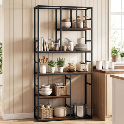 Bookshelf, Industrial Etagere Bookcase with Open Storage Shelves