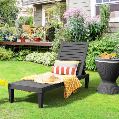 5 Positions Adjustable Outdoor Chaise Lounge Chair with Wood Texture Surface