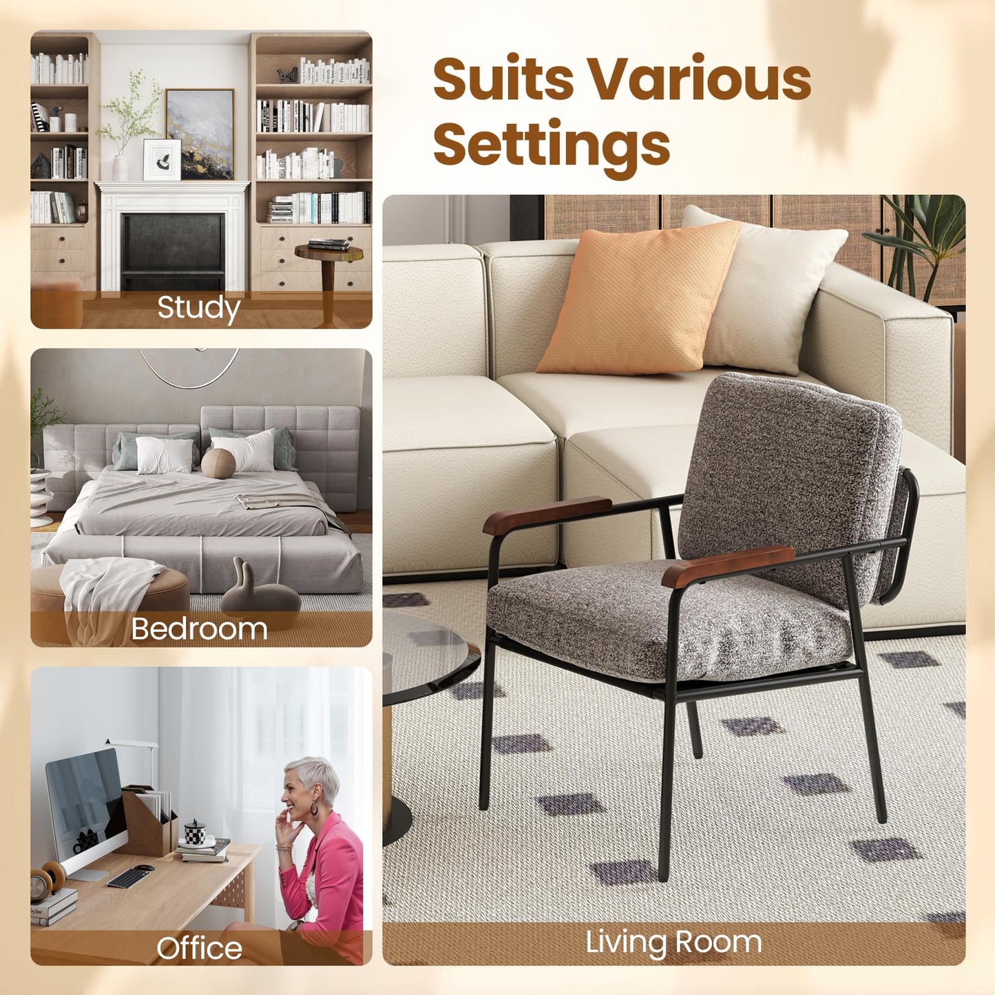 Accent Chair with Back Pillow and Wide Cushioned Seat