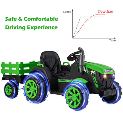 24V Ride On Tractor with RGB LED Headlights and Parent Remote Control