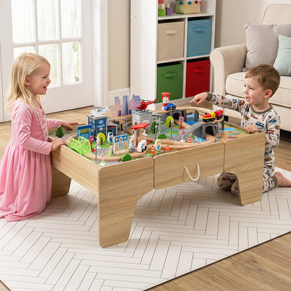Wooden Train Track Set, 3-in-1 Kids Activity Table
