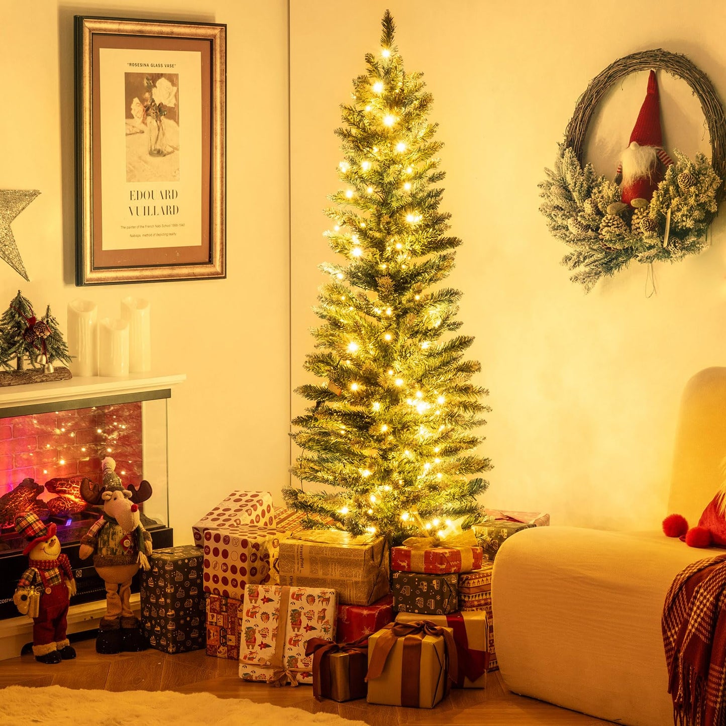 150/180cm Artificial Christmas Tree Pre-lit Xmas Tree with 150/250 Multi-color and Warm White Switchable LED Lights