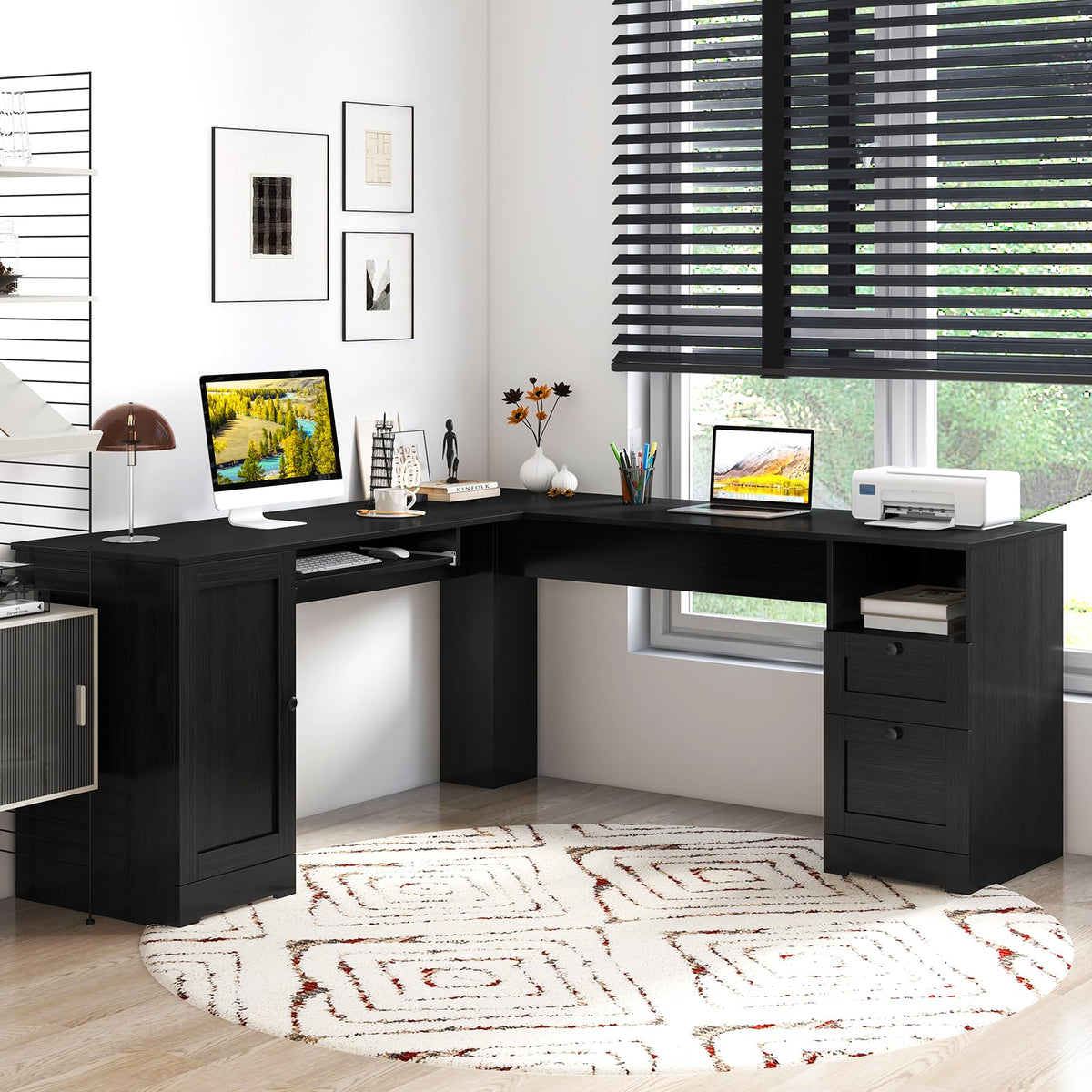 L-Shaped Computer Desk, 170cm Modern Large Corner Desk Writing Study Table