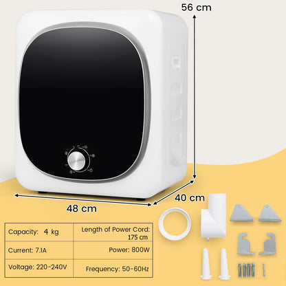 4kg Mini Vented Tumble Dryer, 800W Compact Laundry Dyer with 5 Drying Modes