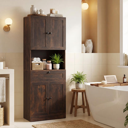 171.5cm Tall Kitchen Cupboard, 4-Door Pantry Storage Cabinet with Adjustable Shelf