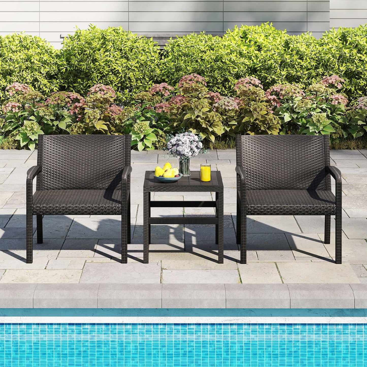 Rattan Furniture Set with 2 Armchair and Squire Side Table