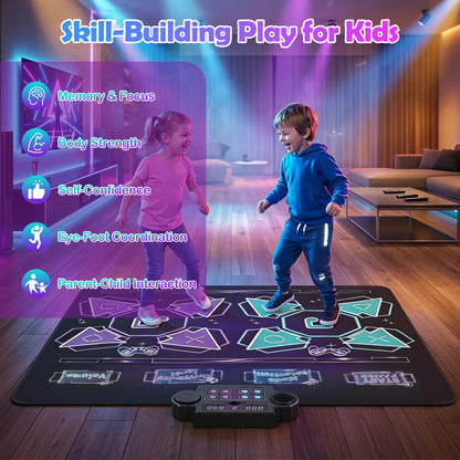 Kids Dance Mat, Electronic Play Mat with 4 Game Modes, 3 LED Speeds