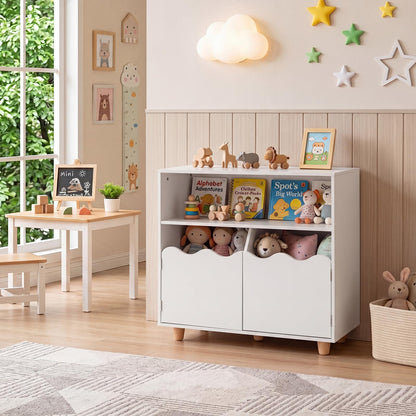 Wooden Bookshelf with 2 Anti-Toppling Devices and Top Surface Open Compartment