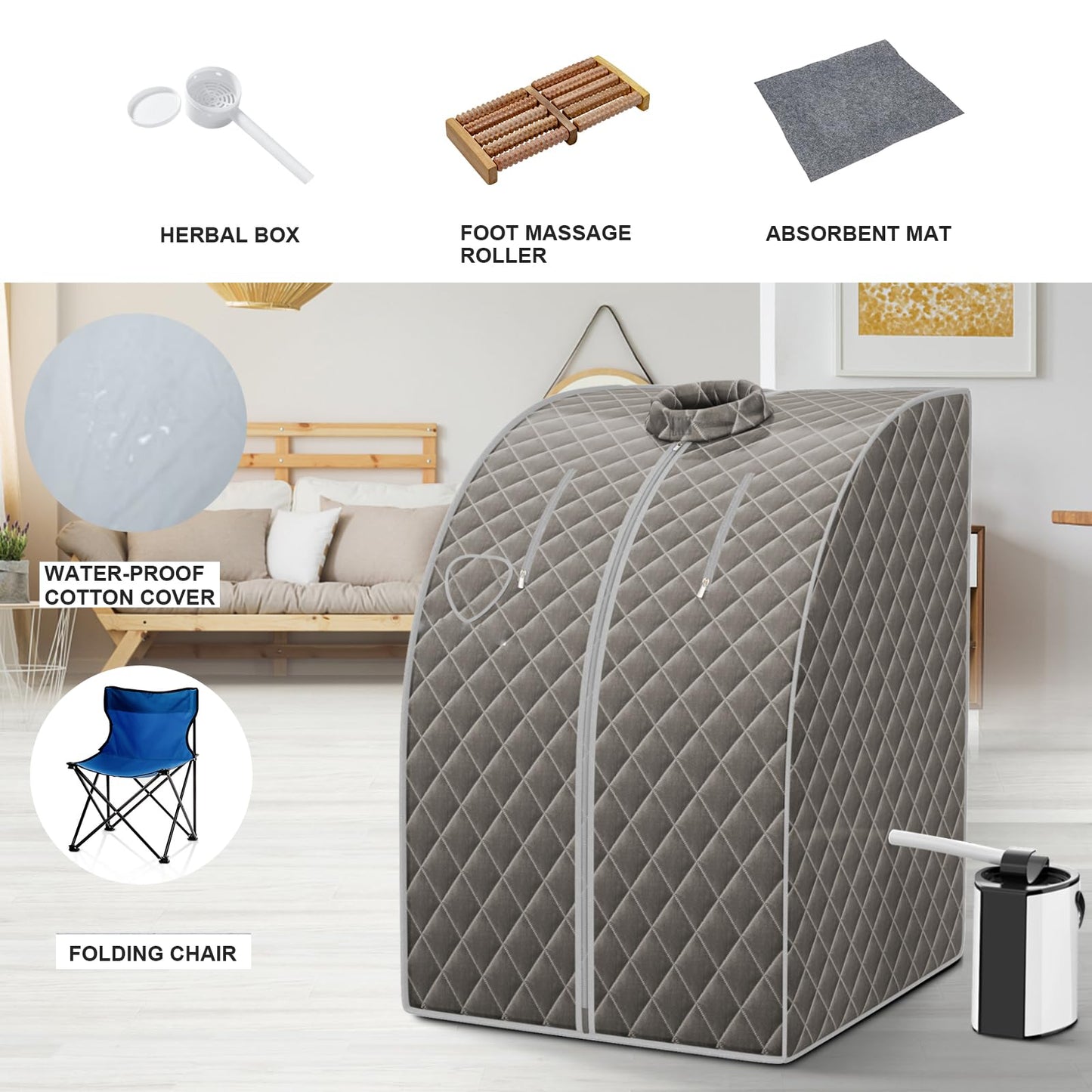 3L Portable Steam Sauna with 9-Level Temperature and Folding Chair