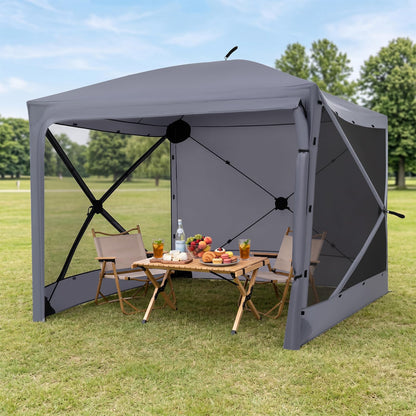 Pop Up Screened Gazebo, 4/6-Sided Instant Camping Shelter Tent with Bug-Proof Mesh Sidewalls