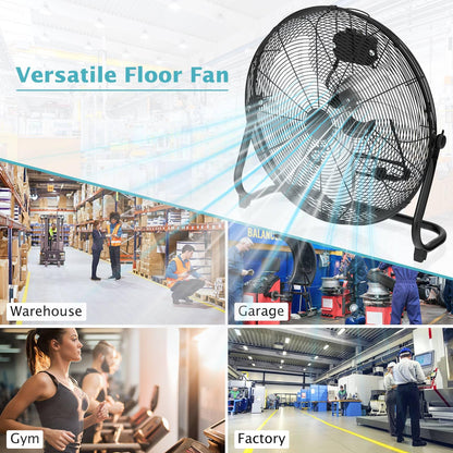 160W High Velocity Floor Fan with 3 Speed and Adjustable Tilting Head