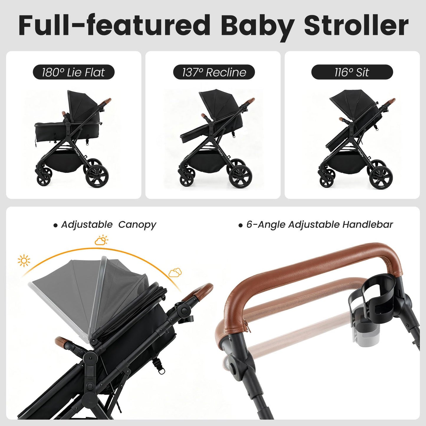2-in-1 Convertible Baby Stroller with Car Seat Adapters High Landscape Folding Newborn Pram Stroller
