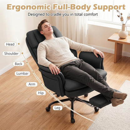 Ergonomic Cross Legged Office Chair with Retractable Footrest Adjustable Armrests for Home Office
