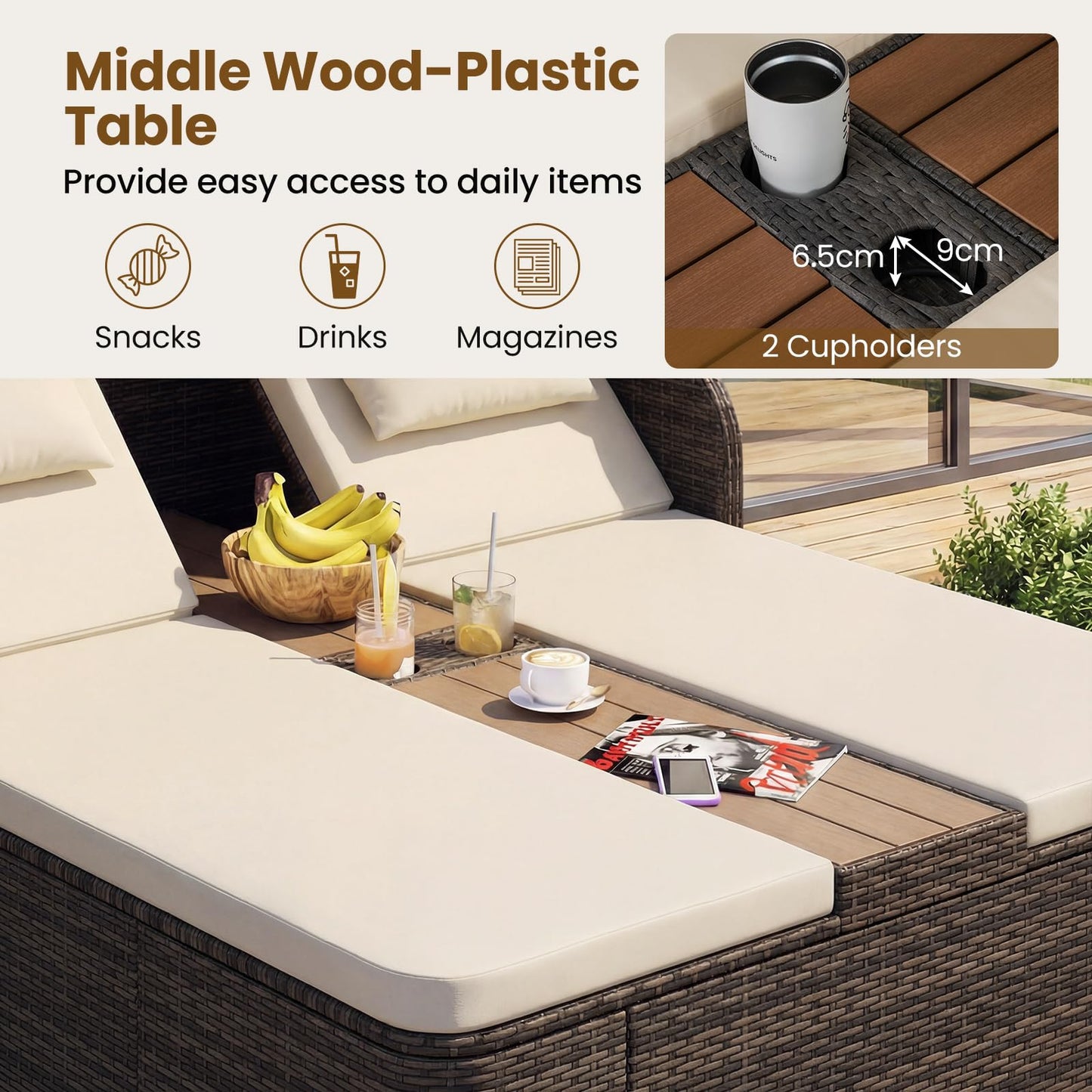 Garden Daybed, 2 Seater Rattan Sofa Sun Lounger with Canopy