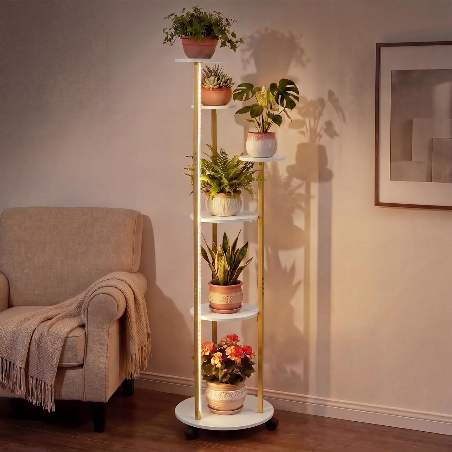 Indoor Plant Stand 6-Tier Corner Shelf with Locking Wheels