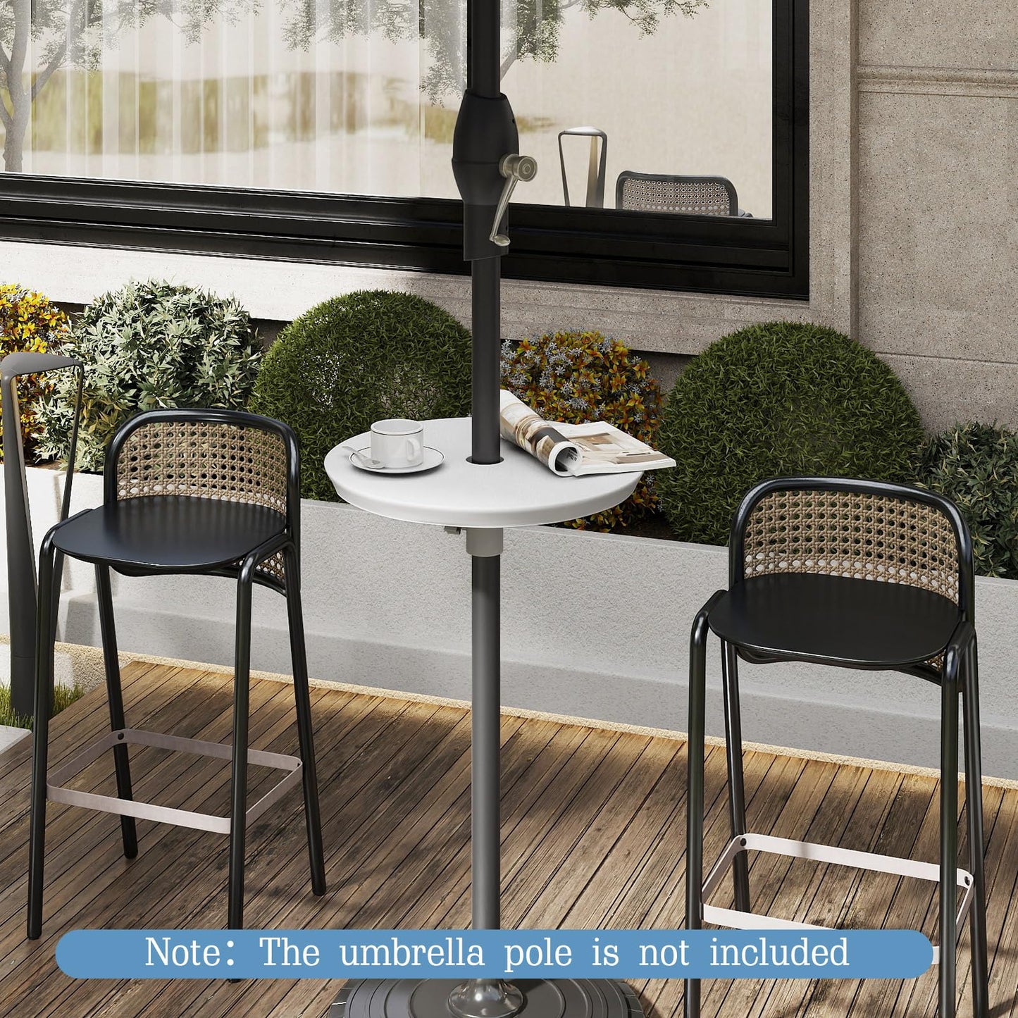 Outdoor Umbrella Table, Adjustable Round Parasol Table Cup Holder