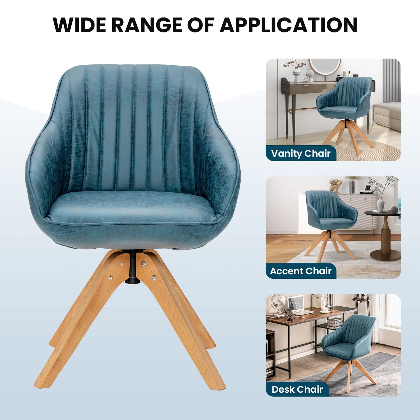Set of 2/4 360° Swivel Accent Chair with Solid Wood Legs