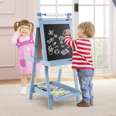 Kids Wooden Art Easel Double-Sided Height Adjustable Children Easel