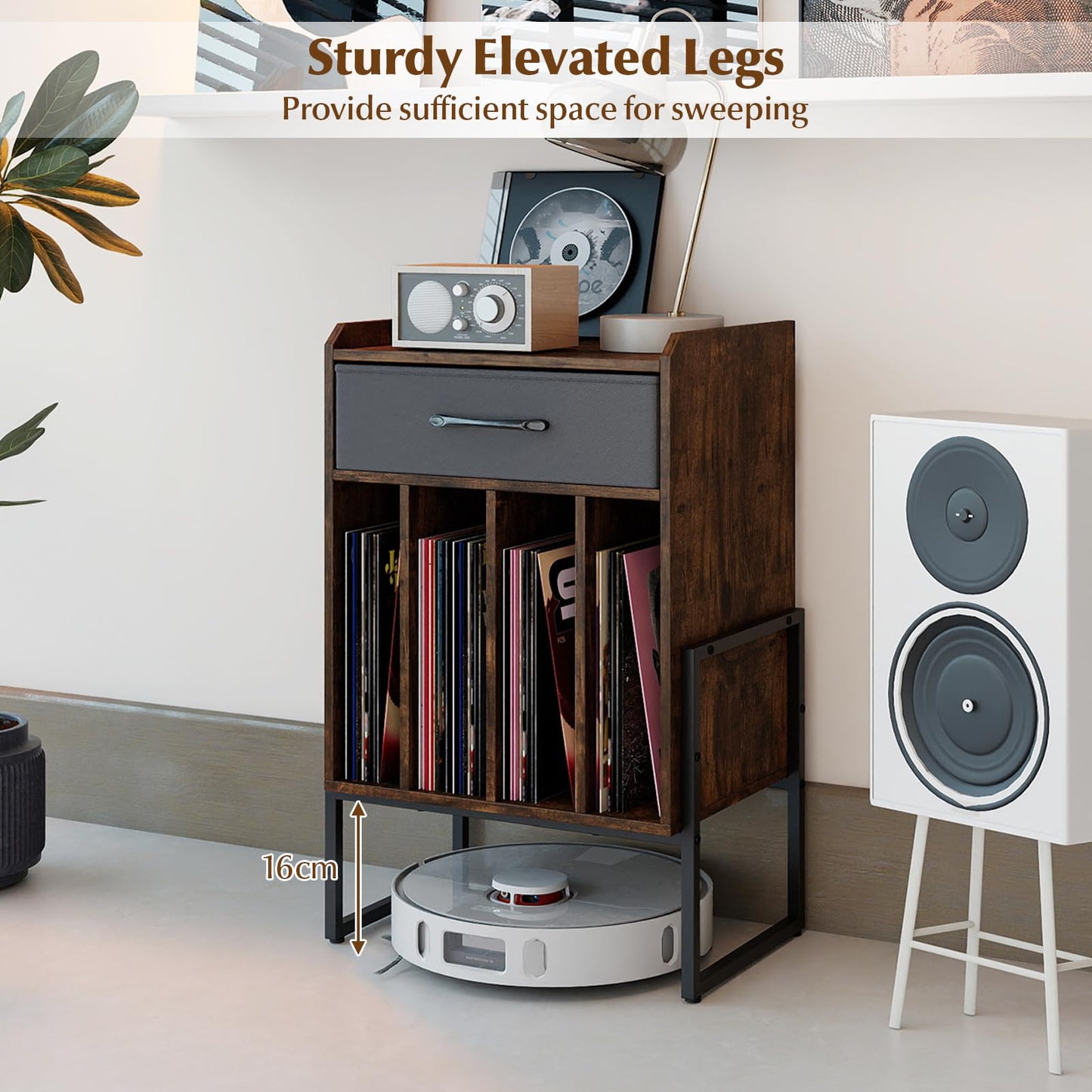 Record Player Stand, Industrial Wooden Turntable Stand End Sofa Side Table