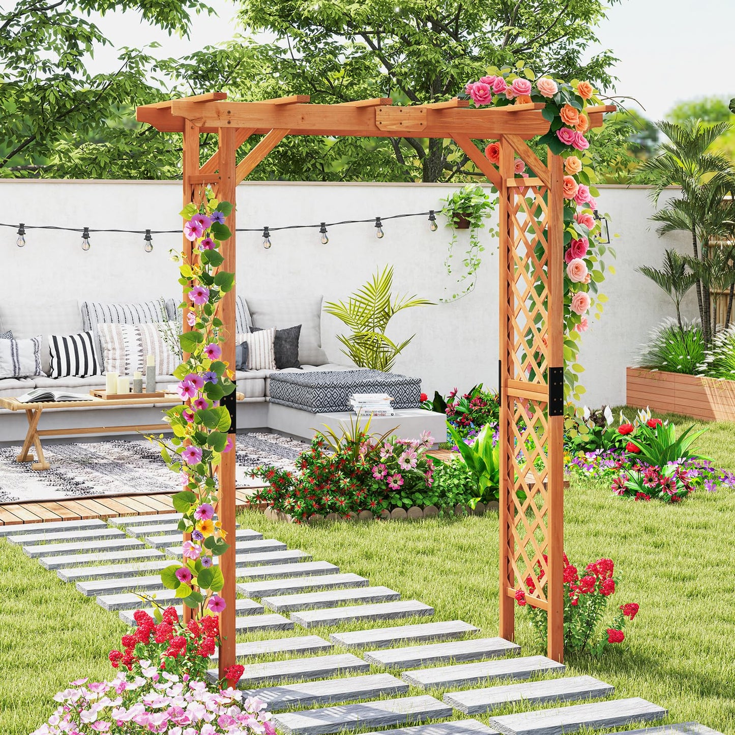 Wooden Garden Arch Entryway Trellis Pergola Arbour(152 x 80 x 215cm)