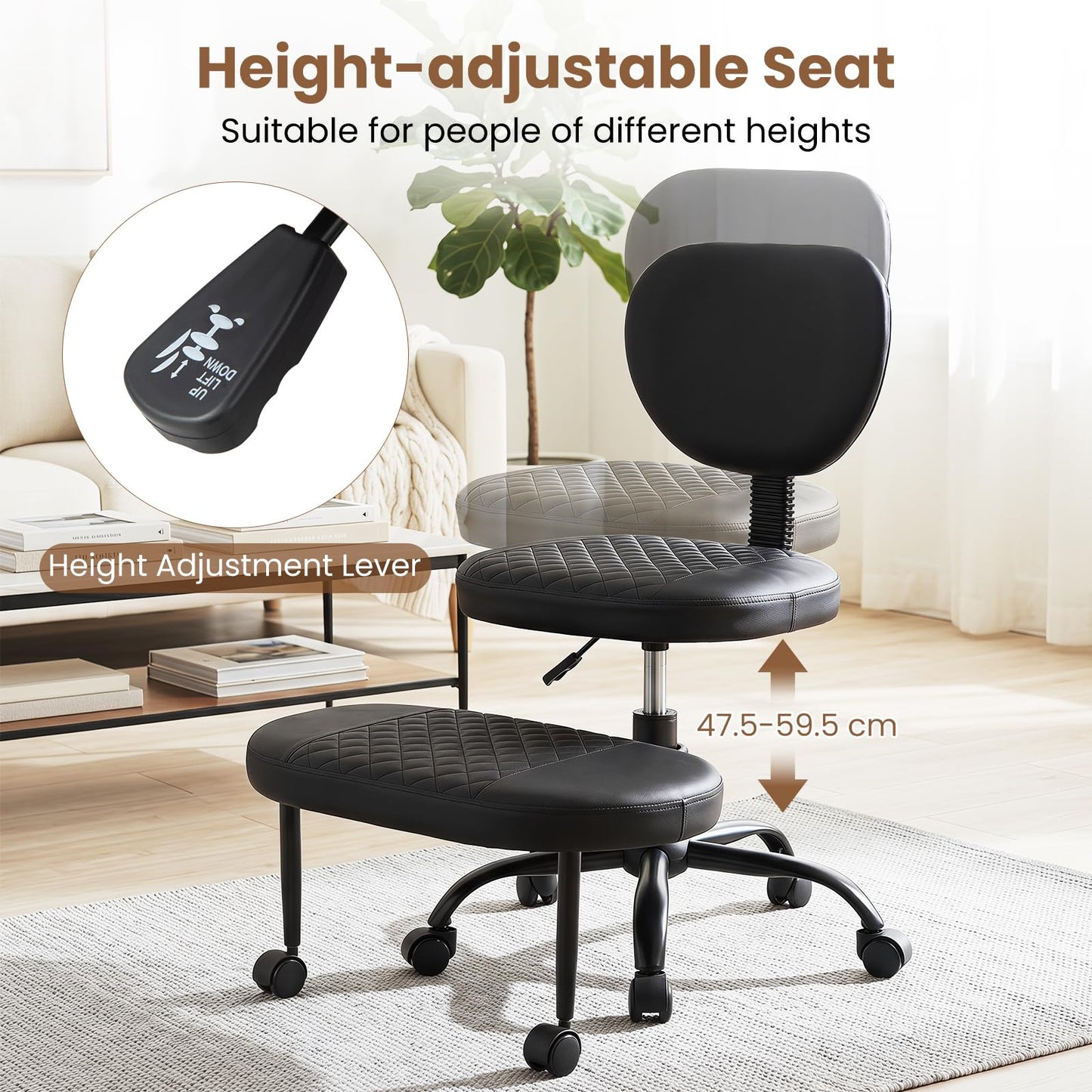 Ergonomic Cross Legged Office Chair with Wheels, Black